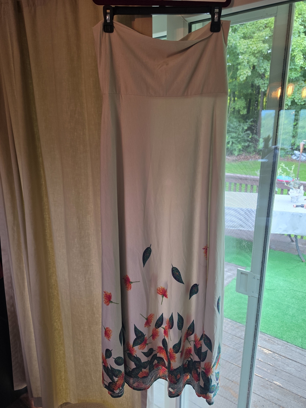 LuLaRoe Cream Maxi Skirt with Orange Floral and Green Leaf Hem